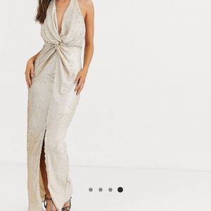 wrap front sequin maxi